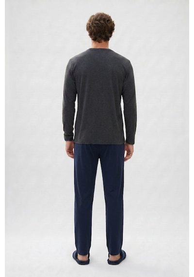 Tudors Erkek Standart Fit Rahat Kesim Uzun Kollu Pamuklu Gri Lacivert Pijama Takımı-51177