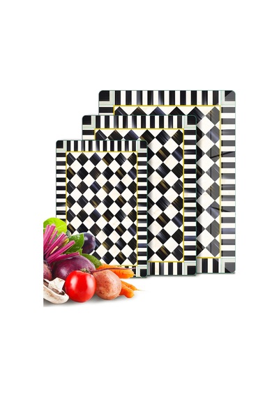 3'lü Cam Kesme Tahtası Ve Sunumluk Mackenzie Desenli 20 X 30, 25 X 35 Ve 30 X 40 Cm Çok Renkli