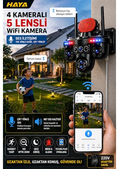 Mpıa Haya 4 Kameralı 5 Lensli Wifi Kamera 3 Ptz 10x Optik Zoom Ip66 Gece Görüş