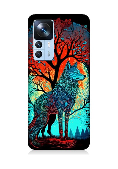 Xiaomi Mi 12t Pro Uyumlu Silikon Kılıf Tribal Vitray Kurt Ve Ağaç