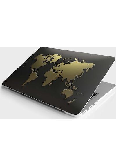 Laptop Sticker Notebook Pc Kaplama Etiketi Dünya Haritası Gold