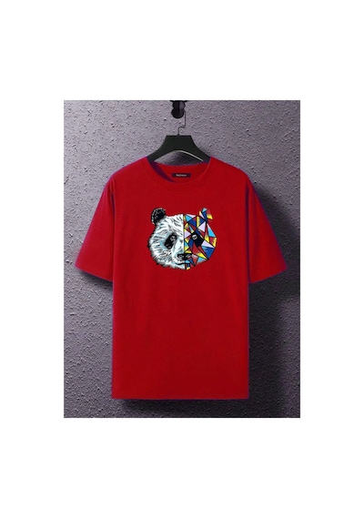 Medinenur Unisex Panda Baskılı T-shirt Kırmızı