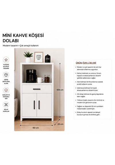 Mini Kahve Köşesi Dolabı Beyaz