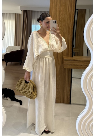 Fashion Cocktail Bel Vurgulu Yan Yırtmaçlı Kelebek Kesim Boho Doğal Ton Dantelli Fiyonklu Bağlamalı Bohem Uzun Elbise Ekru Fashion Cocktail Bel Vurgulu Yan Yırtmaçlı Kelebek Kesim Boho Doğal Ton Dantelli Fiyonklu Bağlamalı Bohem Uzun Elbise Ekru