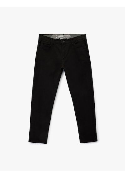 Koton Pamuklu Düz Paça Düğmeli Cepli Chino Pantolon Siyah 6wam40114hw Siyah