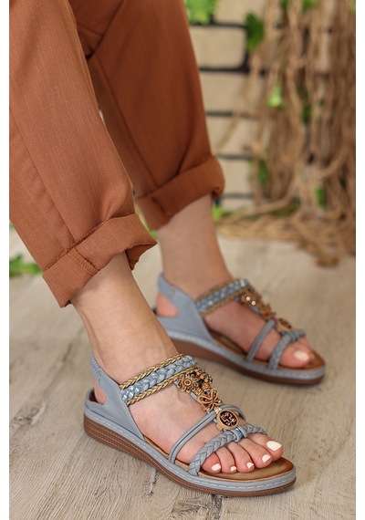 Vojo Gj Lady Rahat Taban Taş Detaylı Lastikli Kadın Sandalet 267800001603 6 Gri