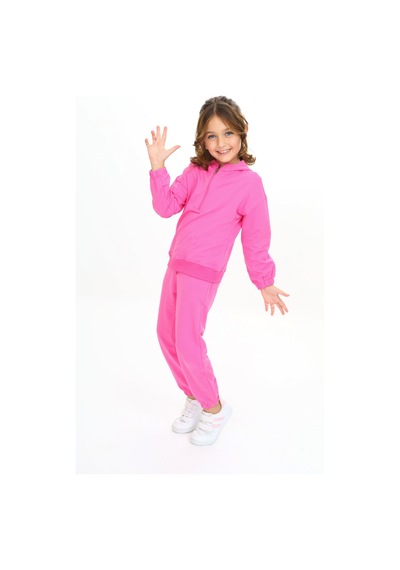 Toontoy Kids Toontoy Kız Çocuk Kapüşonlu Yarım Fermuar Detaylı Eşofman Takım Fuşya