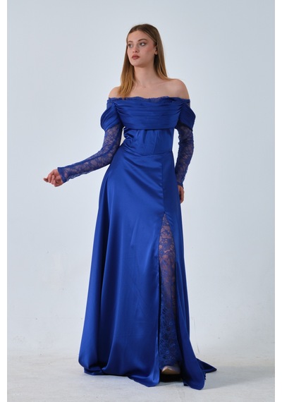 Feminist Saks Kolları Dantel Detaylı Drapeli Abiye 9705561.26
