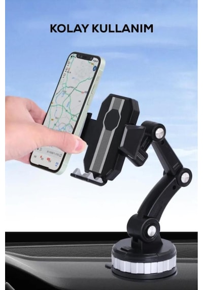 Araç İçi Telefon Tutucu Teleskopik 360 Derece Dönebilen Vantuzlu Yapışkanlı Telefon Tutucu Standlı Tutucu
