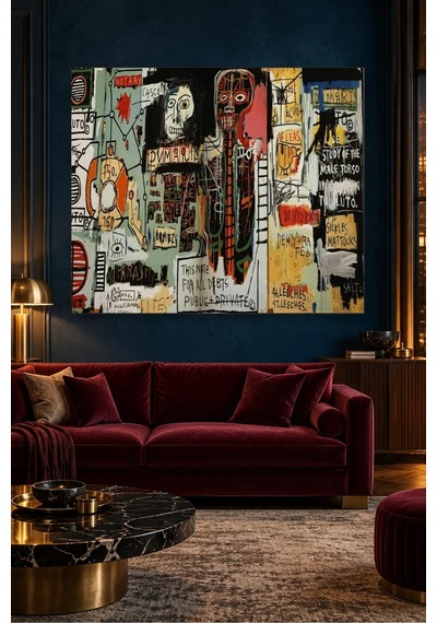 Fida Basquiat Notary Grafiti Kolajı Canvas Tablo Çok Renkli