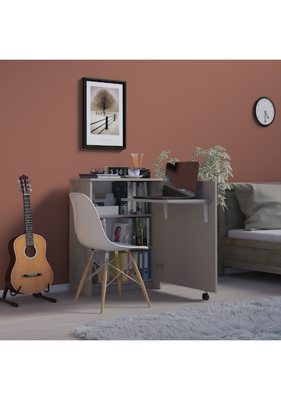 Asra Trend Fonksiyonel Kitaplık MD002 %100 MDF Katlanır Çalışma Masası Kül Gri