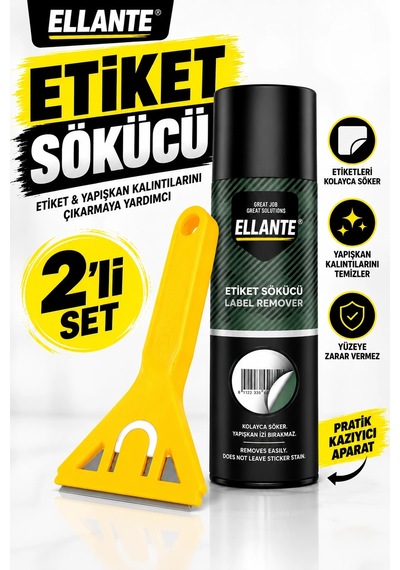 Etiket Sökücü Sprey + Sarı Kazıyıcı Aparat 2 Li Set Yapışkan Ve Etiket Kalıntısı Temizleme Seti