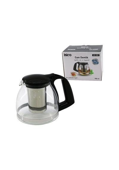 900ml Cam Demlik Çelik Süzgeçli - Plastik Kulp - Kapak - Krom Çerçeve çok renkli
