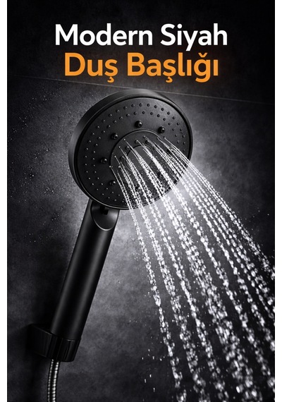 Lüx Premium Jaguar Fonksiyonlu Duş Başlığı Siyah