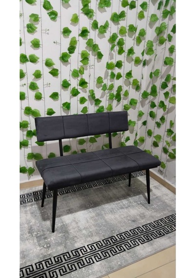 Özcan Metal Metal Ayaklı Sırtlı Siyah Mutfak Salon Antre Yatak Odası Puf Bank Oturak Bench Füme