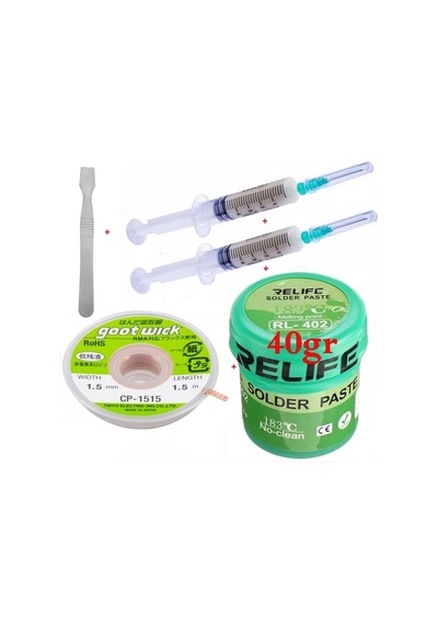 Relıfe Krem Lehim Pasta 183 C 40g Flux Lehim Toplama Cp-1515 Lehim Emme Teli 1,5 Mm Ve Metal Spatula Seti02
