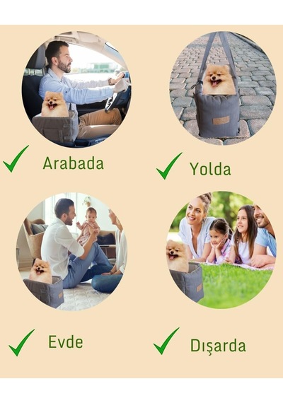Tr 3 Fonksiyonlu Konsol Taşıma Çantası-köpek Araba Koltuğu-köpek Yatağı-evde Dışarda Arabada Bej