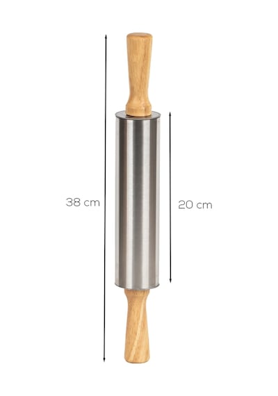 Porsima Mnb05772 Ahşap Saplı Paslanmaz Çelik Merdana Oklava Hamur Pizza Börek Açma Oklava 38cm