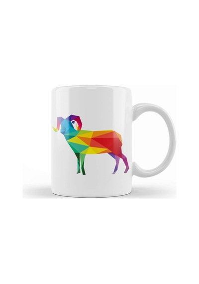 Geometric Animal Rainbow Ram Kupa Bardak Porselen Karışık