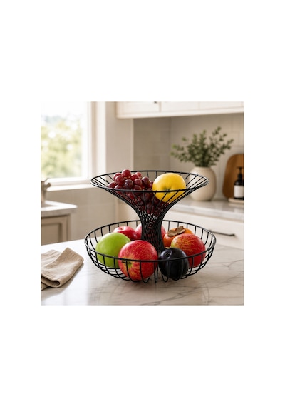 2 Katlı Metal Meyve Sepeti Siyah Geniş Hacimli Çok Amaçlı Meyvelik Sebzelik Sunum Standı Kaymaz Ayaklı Modern Mutfak Organizer Model3 Diğer