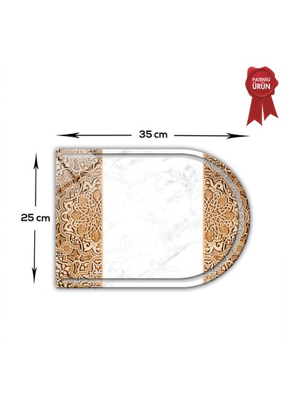 Kanallı Cam Kesme Tahtası - Arabesk Desen - Kenarı Oval - 25x35cm