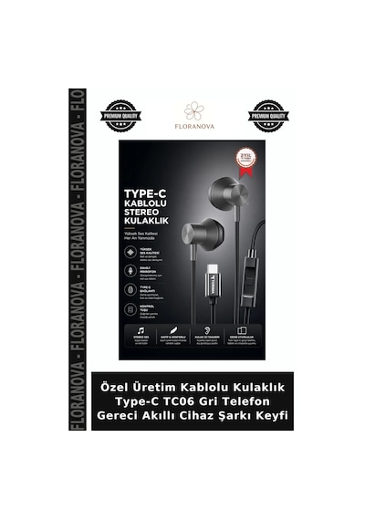 Özel Üretim Kablolu Kulaklık Type-c Tc06 Gri Telefon Gereci Akıllı Cihaz Şarkı Keyfi