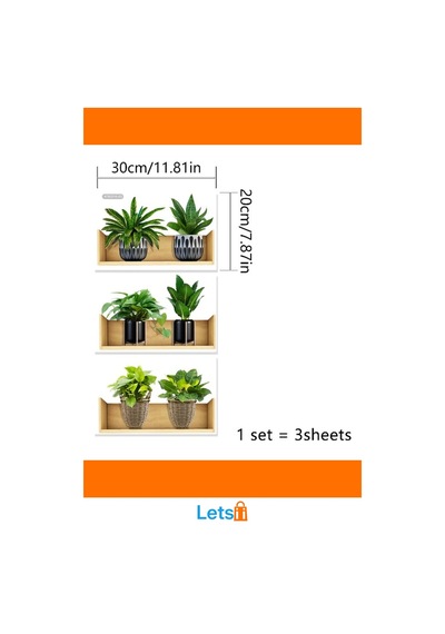 Raflı Bitki Tasarımlı Yapışkanlı Sticker 20x30 Cm 3 Adet Çok Renkli