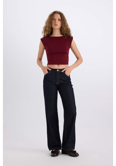 DeFacto Fitted Bisiklet Yaka Kısa Kollu Bordo Tişört E3150AX24WNBR248 Bordo
