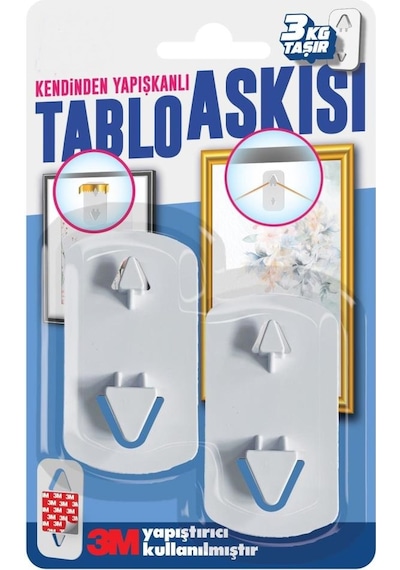 Kendinden Yapışkanlı Tablo Çerçeve Saat Askısı 2 Adet 3 Kg Taşır