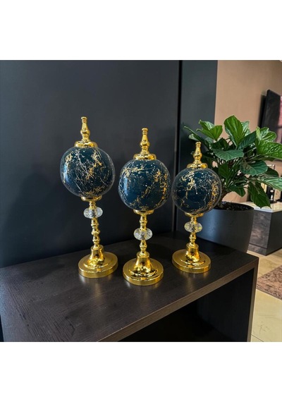 Sleep Nova Noir Gold Marble Üçlü Dekoratif Küre Seti Siyah Altın