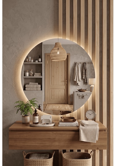 Robin Home Led'li Ayna Dresuar Banyo Lavabo Hol Antre Aynası 60cm Çap Gün Işığı