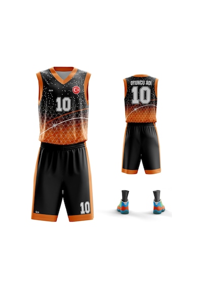 Basketbol Forması Turuncu & Siyah Model B2402 - Kişiye Özel İsim Ve Numara Yazılabilir Dijital Baskı Turuncu