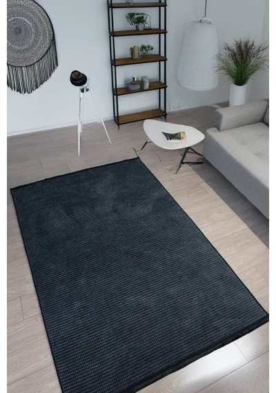 Antrasit İskandinav Sisal Yıkanabilir Kaymaz Tabanlı Kilim Yolluk Oturma Odası Mutfak Halısı Siyah