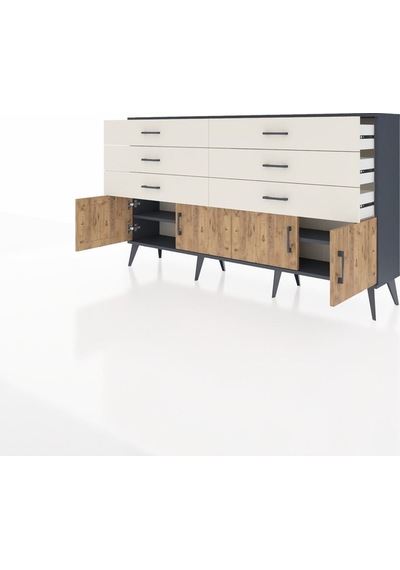 Arges Konsol 2 Raflı 6 Çekmeceli 4 Kapaklı 176x30x99 Antrasit-çam Antrasit-çam/aytaşı Arges Konsol 2 Raflı 6 Çekmeceli 4 Kapaklı 176x30x99 Antrasit-çam Antrasit-çam/aytaşı