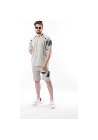 Madmext Boyalı Gri Baskılı Reglan Kol Erkek Şort T-shirt Takımı E7306