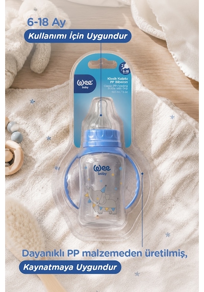 Wee Baby Klasik Kulplu PP Biberon 150 ML Mavi