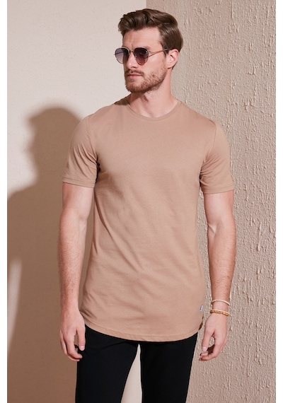 Buratti % 100 Pamuk Regular Fit Bisiklet Yaka T Shirt Erkek T Shirt 5902511 Toprak