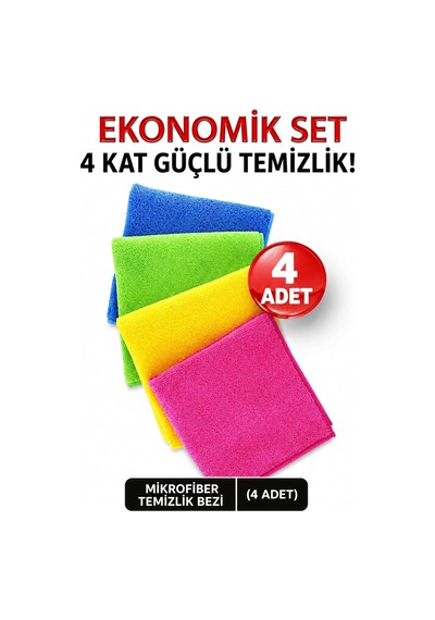 Tr Mikrofiber Temizlik Bezi 4'lü Set, 30x30 Cm, Mavi, Yeşil, Sarı, Pembe Muk-22-mfb-01 Genel