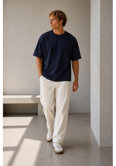 Alexandergardi Oversize Bisiklet Yaka T-shirt Lacivert