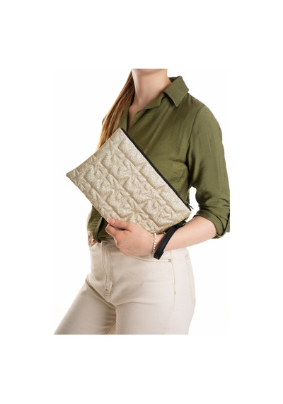 Newish Polo Kadın Simli Yıldız Desenli Bilek Askılı Portföy/clutch El Çantası Altın
