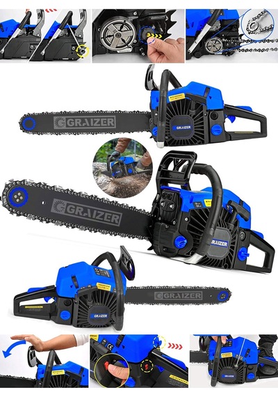 Graizer MS-6200 Benzinli Motorlu Testere Ağaç Odun Dal Kesme Makinesi Mavi