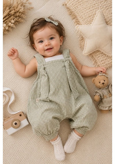 Mnk Baby & Kids Bebek Pötikare Desenli %100 Pamuk Tulum M00848 Yesil