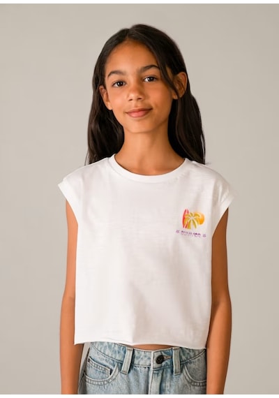 Mayoral Baskılı Kolsuz Kız Çocuk T-shirt 6014 Beyaz