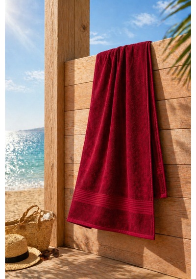 Bordo Plaj Havlusu %100 Pamuk Sertifikalı Deniz & Havuz Havlu 70x140cm