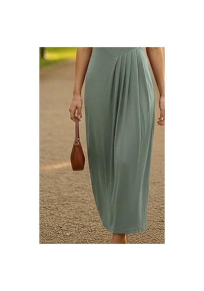 Zdnjeans Pileli Uzun Mint Yeşili Elbise Yeşil