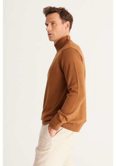 AC&Co / Altınyıldız Classics Altinyildiz Classics Erkek Tarçın Standart Fit Normal Kesim Yarım Balıkçı Yaka Triko 4A4923100005TRCM Tarçın