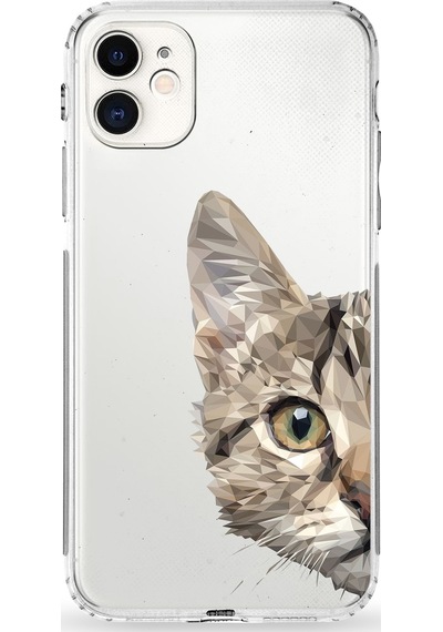 Apple Uyumlu iPhone 11 Kamera Korumalı Kapak Catface Tasarımlı Silikon Şeffaf Kılıf Şeffaf