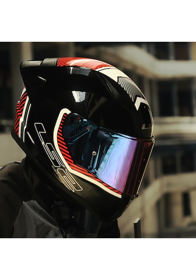 Gökkuşağı Cam + Ls2 Rapid 2 Race Extra Kask Beyaz - Kırmızı