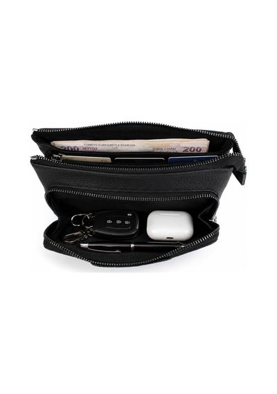 Alphaclub Bag Erkek Hakiki Deri Siyah Çok Bölmeli Fermuarlı El Ve Portföy Çantası