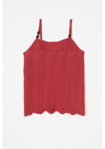 Halter Yaka Boncuk Detaylı Askılı Triko Top Kırmızı